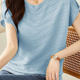 Solid color textured knit T-shirt - liwisi