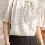 Polka dot bow tie short sleeve shirt - liwisi