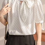 Polka dot bow tie short sleeve shirt - liwisi