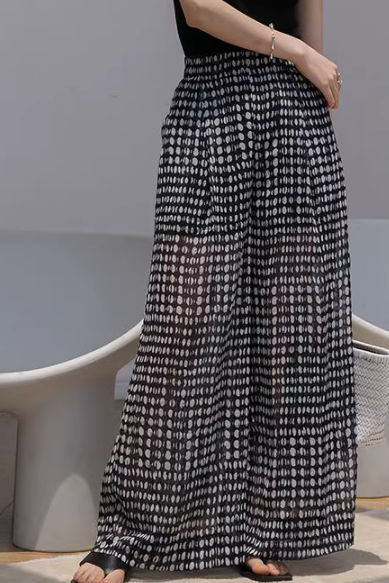 Black and white polka dot casual high-waisted wide-leg pants - liwisi
