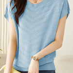 Solid color textured knit T-shirt - liwisi