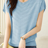 Solid color textured knit T-shirt - liwisi
