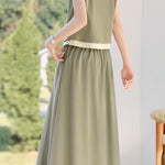 Color block faux two-piece casual T-shirt and A-line skirt set - liwisi