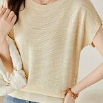 Solid color textured knit T-shirt - liwisi