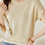 Solid color textured knit T-shirt - liwisi