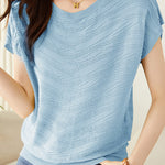 Solid color textured knit T-shirt - liwisi