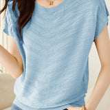 Solid color textured knit T-shirt - liwisi