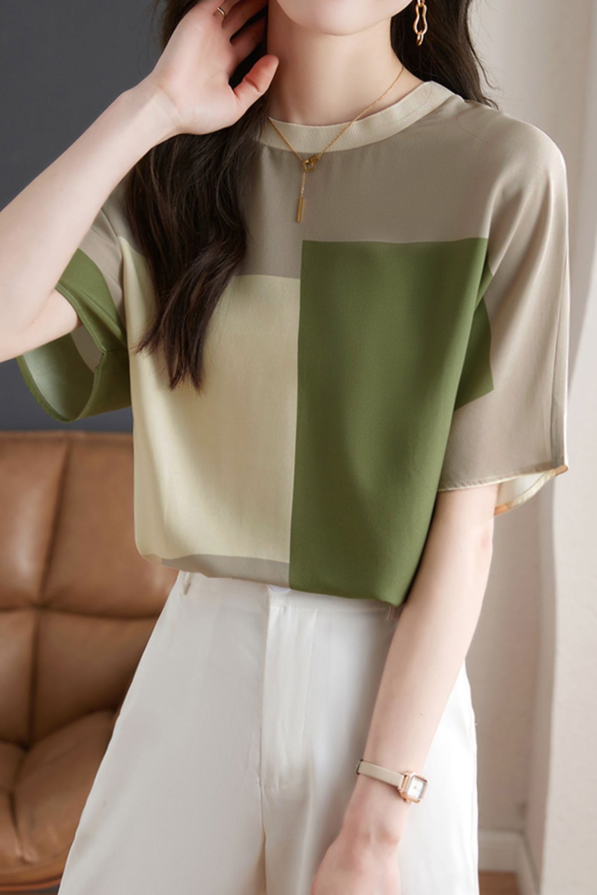 Stylish Color-blocked T-shirt - liwisi