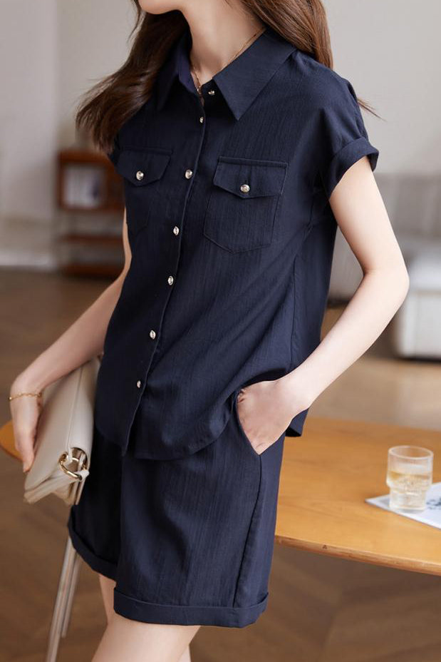 Loose cap sleeve shirt and wide-leg shorts set - liwisi