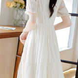 V-neck lace spliced A-line dress - liwisi