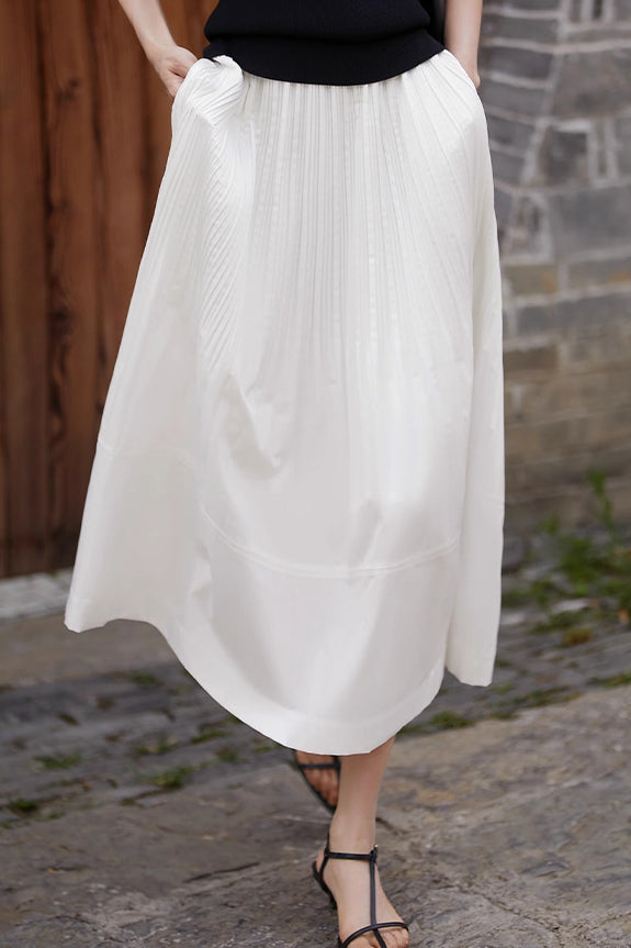 Ruffle edge solid color pleated skirt - liwisi