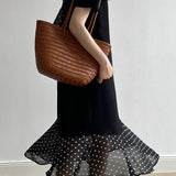 Spliced polka dot solid color dress - liwisi