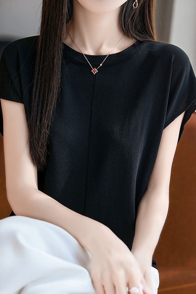 Minimalist versatile round neck top - liwisi