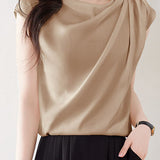 French design pleated short sleeve top - liwisi