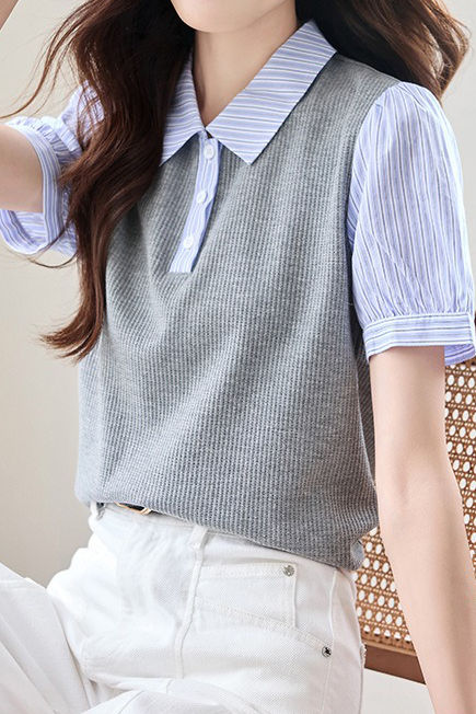 Trendy faux two-piece striped shirt - liwisi