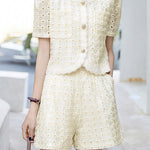 Round neck short sleeve hollow top and shorts two-piece set - liwisi