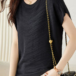 Solid color textured knit T-shirt - liwisi