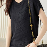 Solid color textured knit T-shirt - liwisi