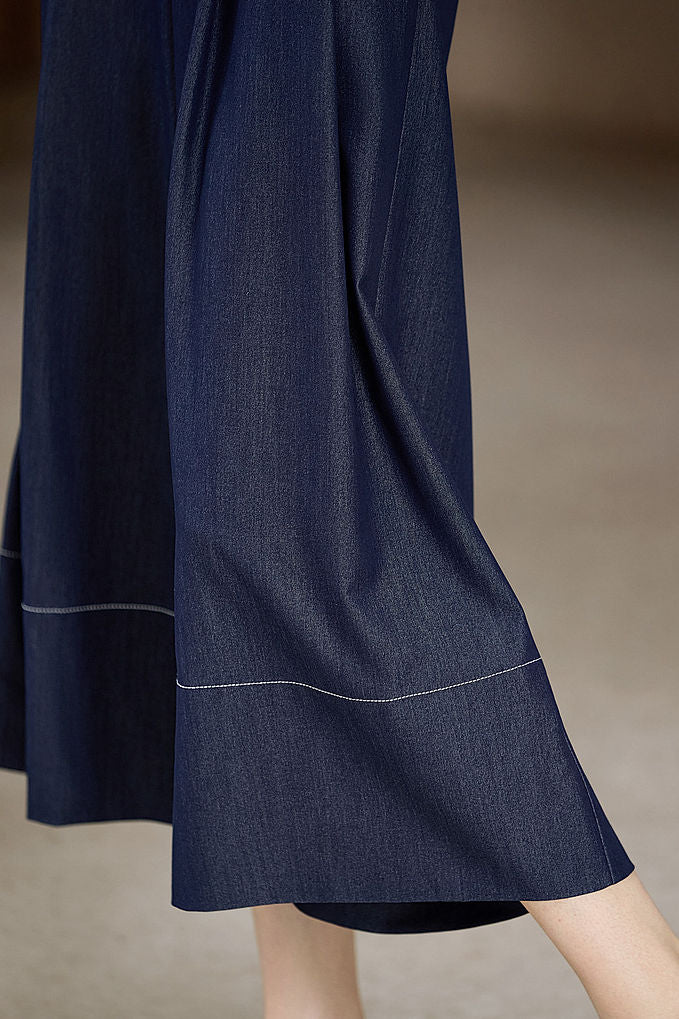 High-waisted plain pleated wide-leg culottes - liwisi