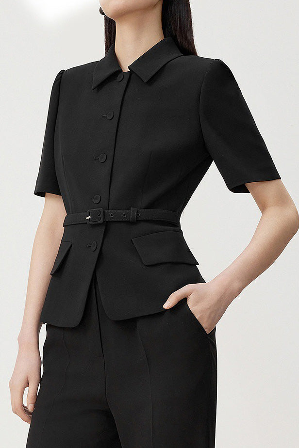 Minimalist short sleeve collared blazer - liwisi