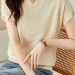 Solid color textured knit T-shirt - liwisi