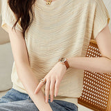 Solid color textured knit T-shirt - liwisi