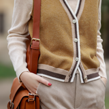Casual Versatile Sleeveless Color-Block Knitted Cardigan Vest - liwisi