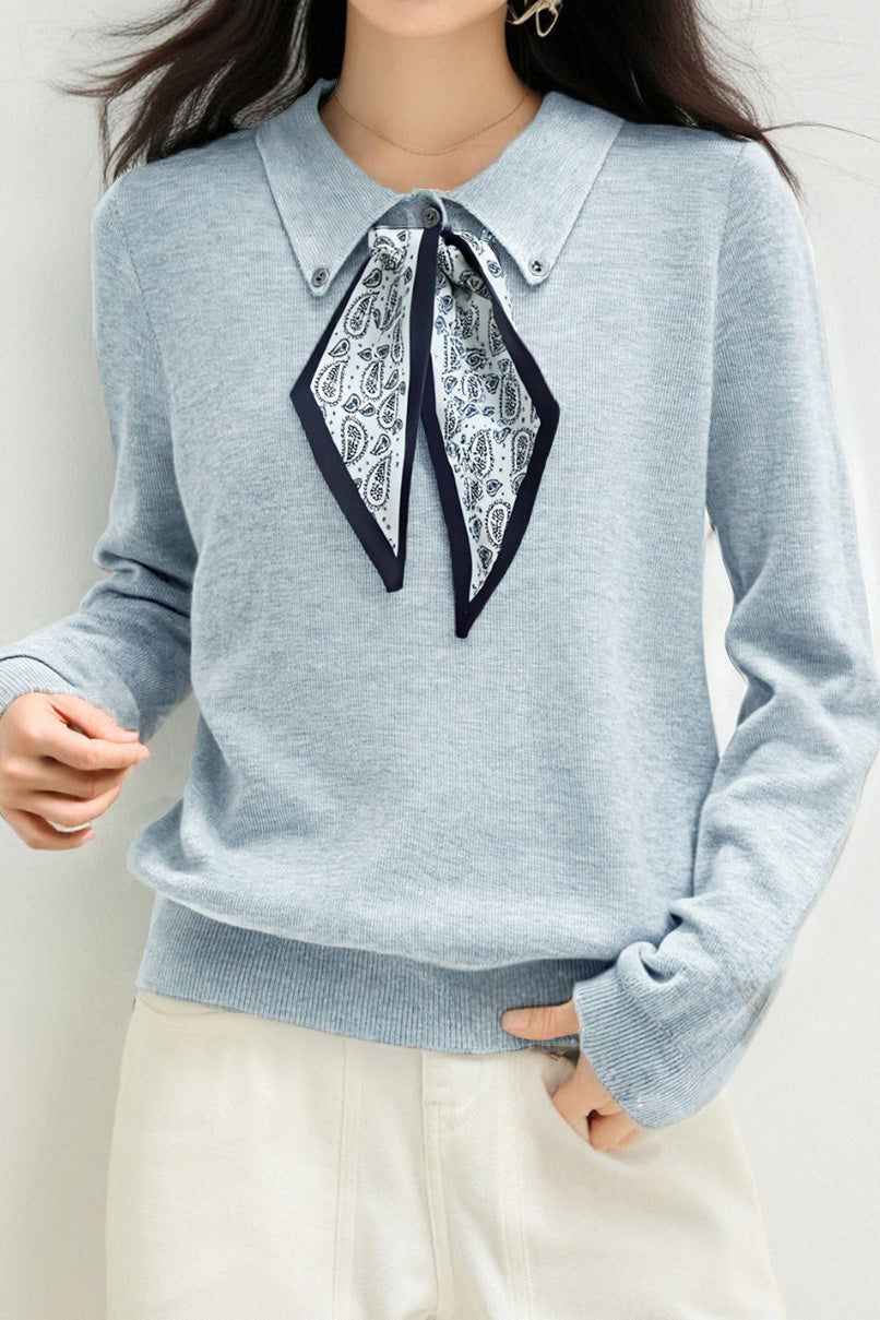 French Fashion Knit Top with Tie - liwisi