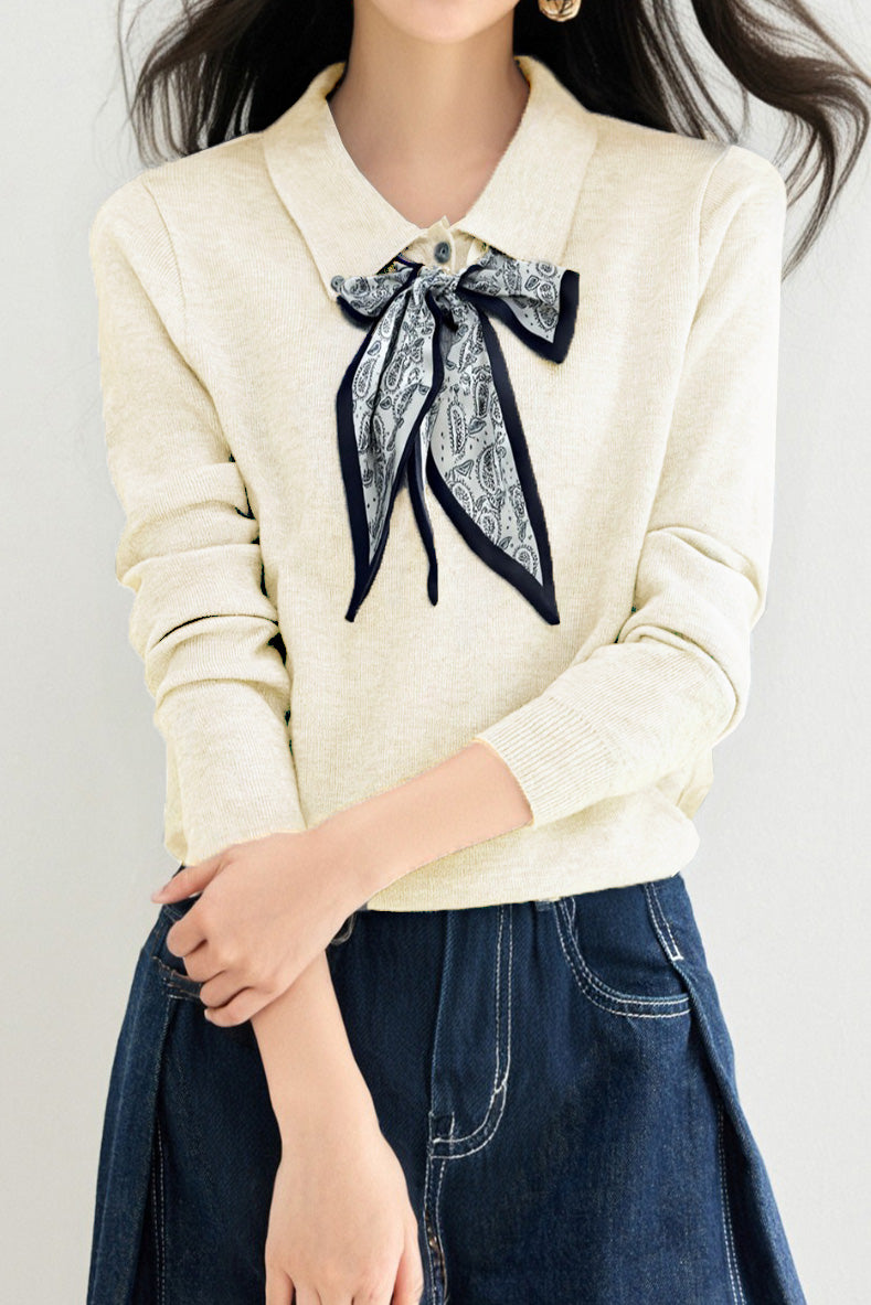 French Fashion Knit Top with Tie - liwisi