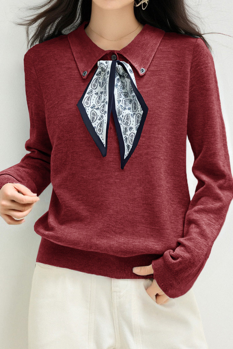 French Fashion Knit Top with Tie - liwisi
