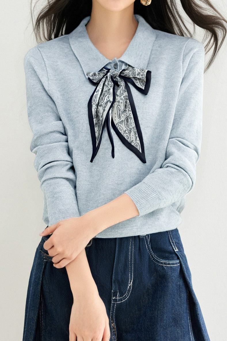 French Fashion Knit Top with Tie - liwisi