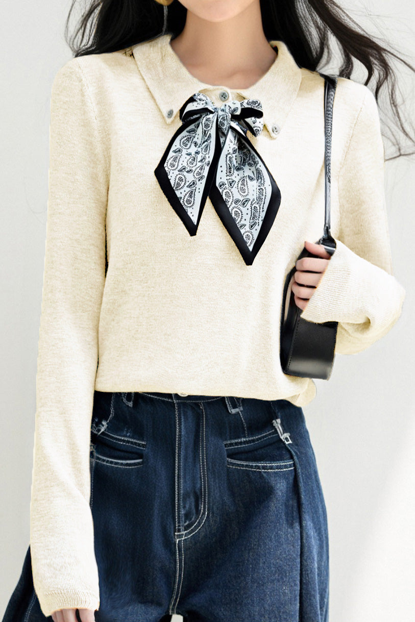French Fashion Knit Top with Tie - liwisi
