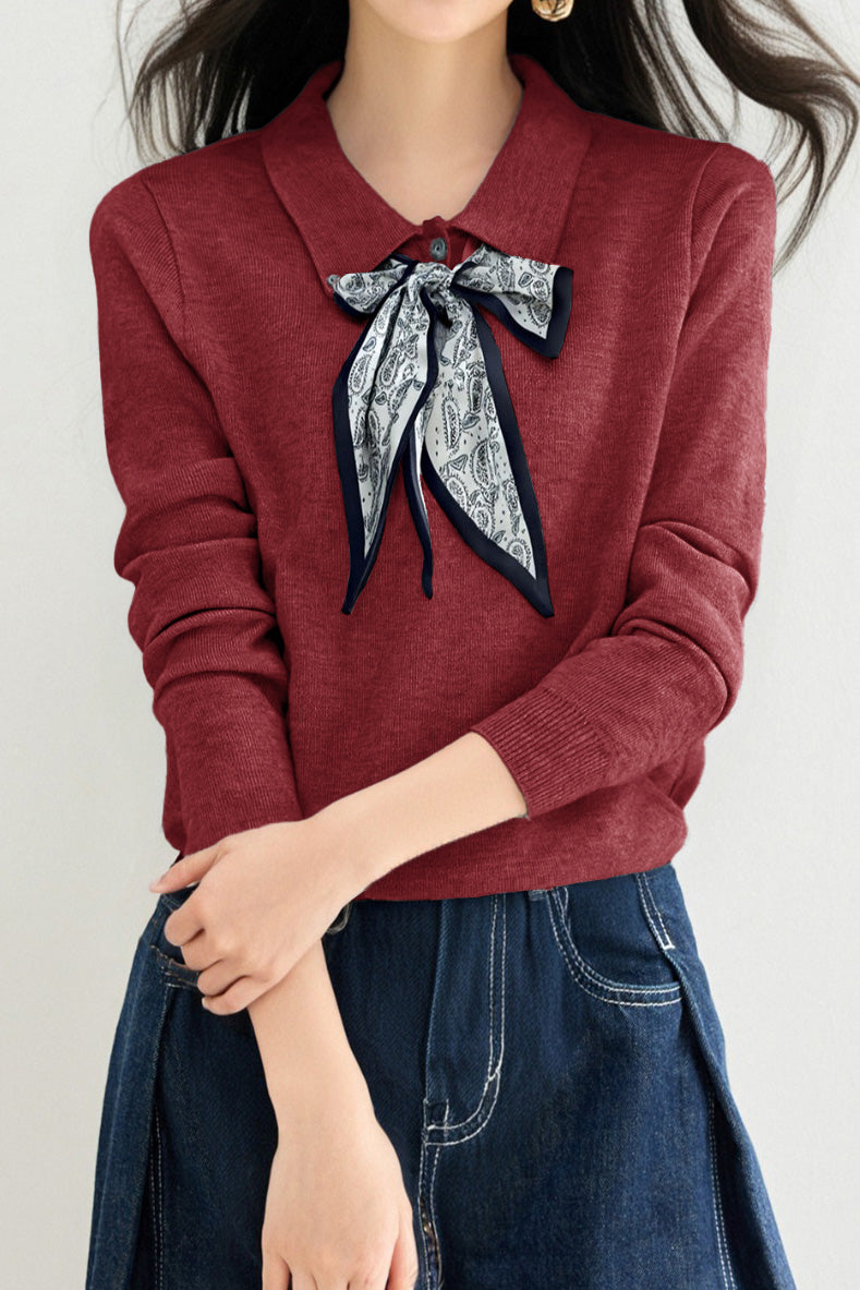French Fashion Knit Top with Tie - liwisi