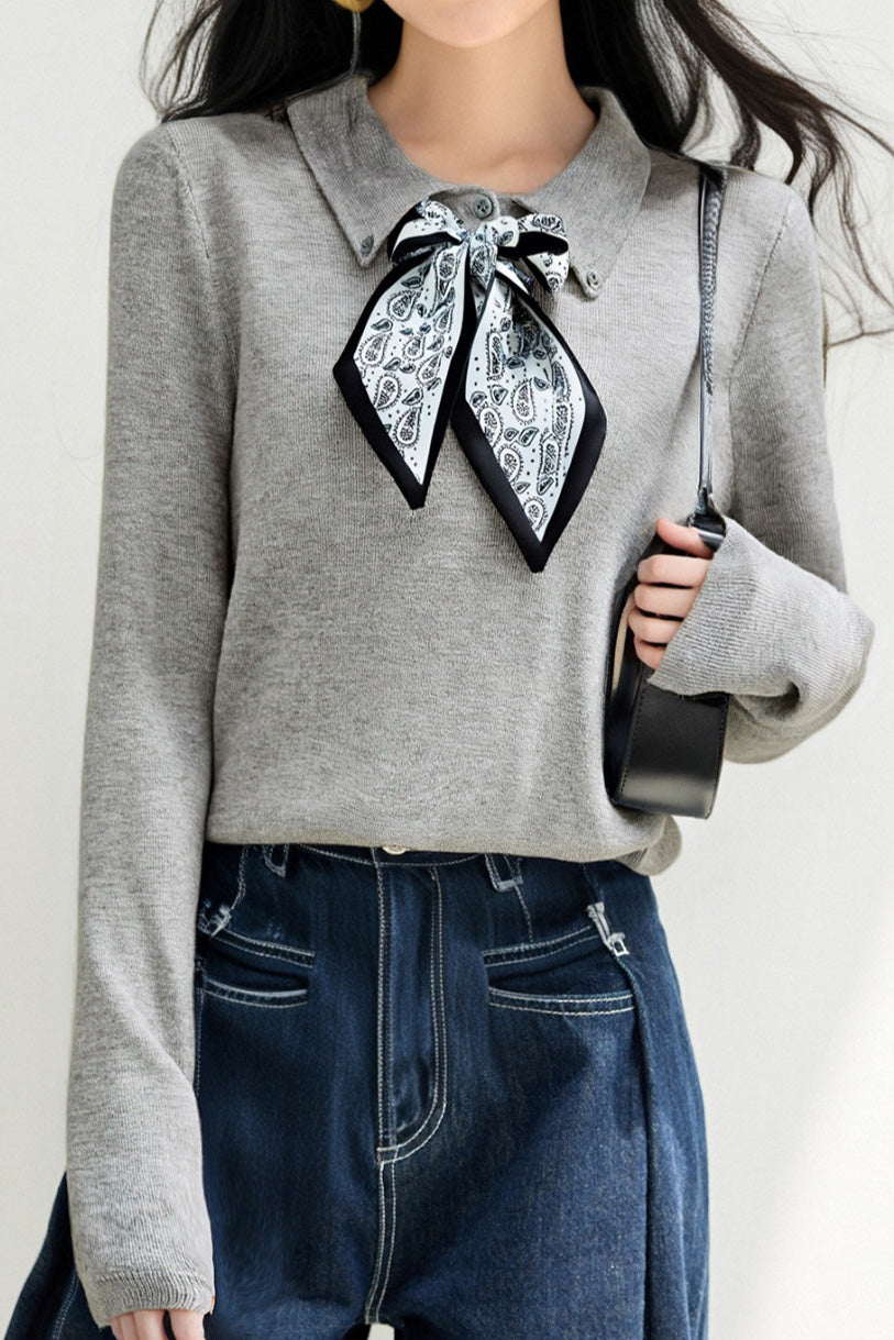 French Fashion Knit Top with Tie - liwisi