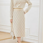 Metallic Jacquard Knit Sweater and Skirt Two-Piece Set - liwisi