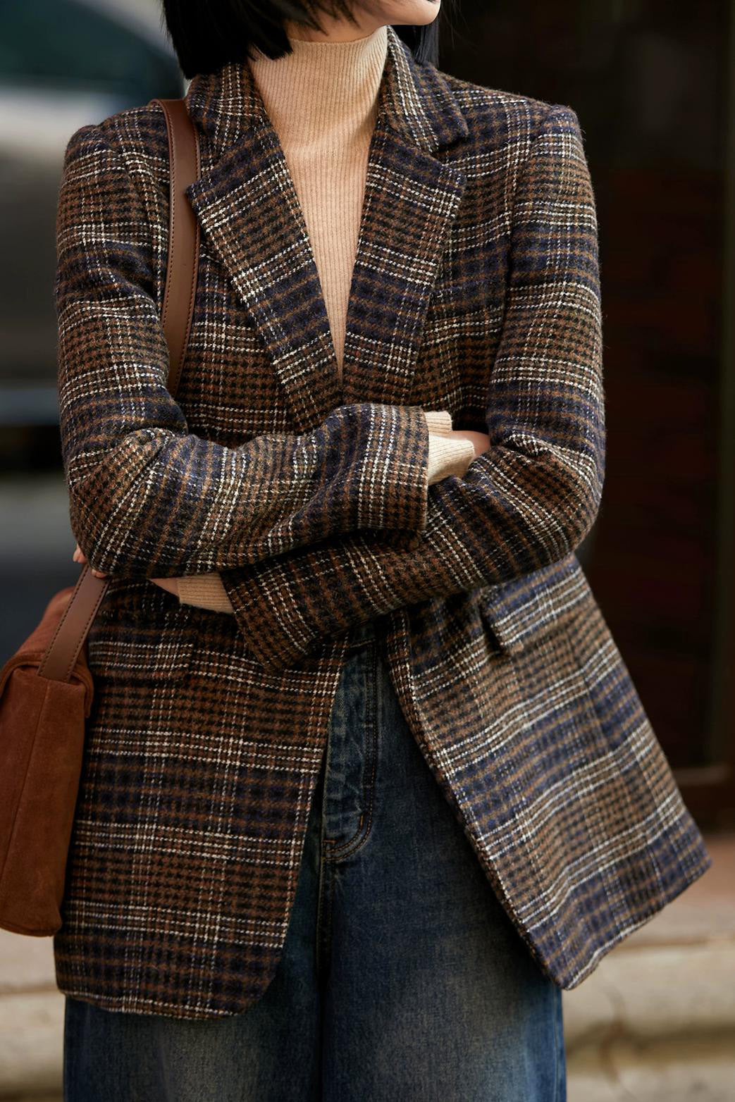 Vintage British Style Checked Wool Blazer - liwisi