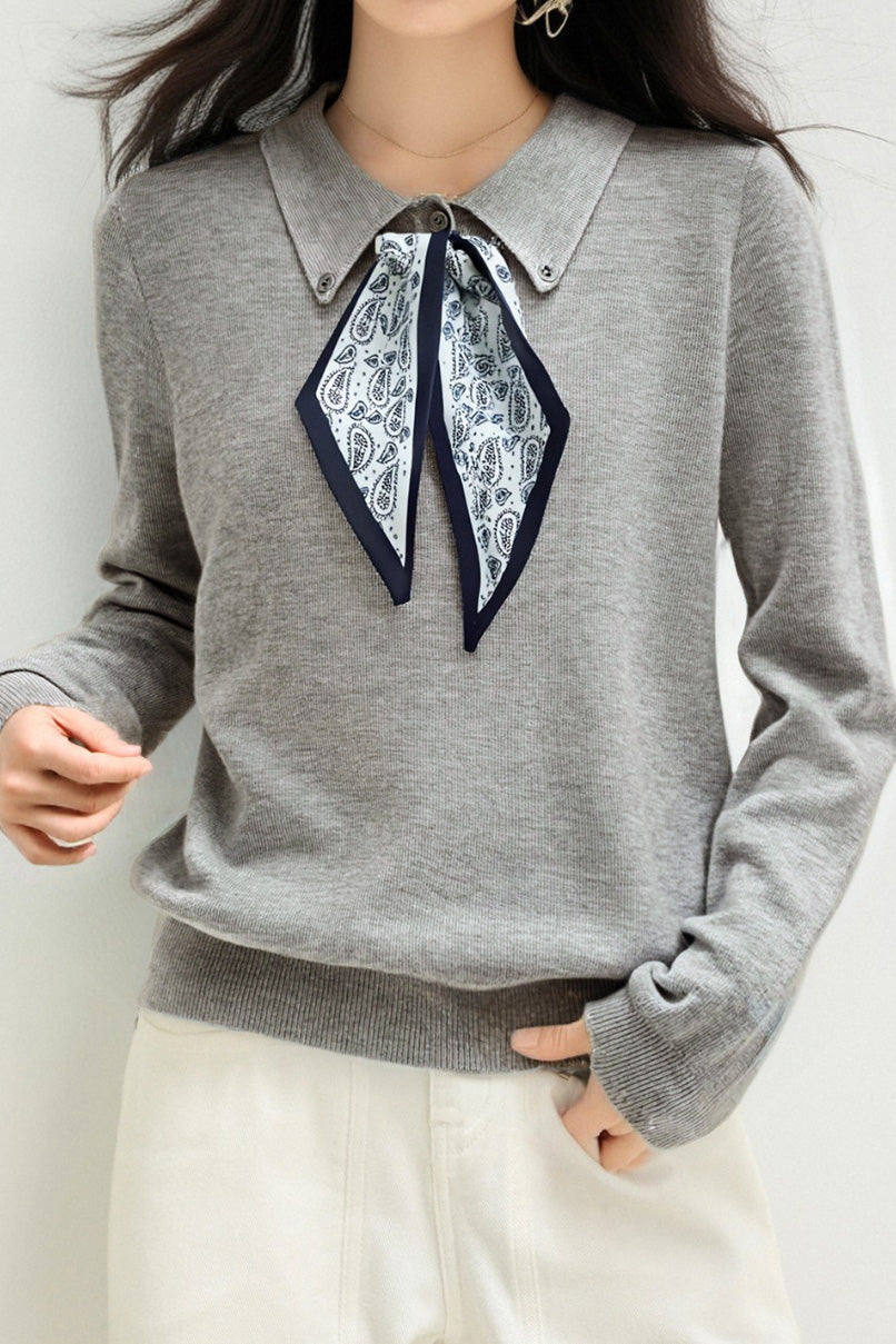 French Fashion Knit Top with Tie - liwisi