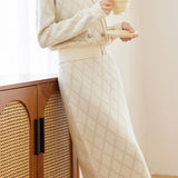Metallic Jacquard Knit Sweater and Skirt Two-Piece Set - liwisi