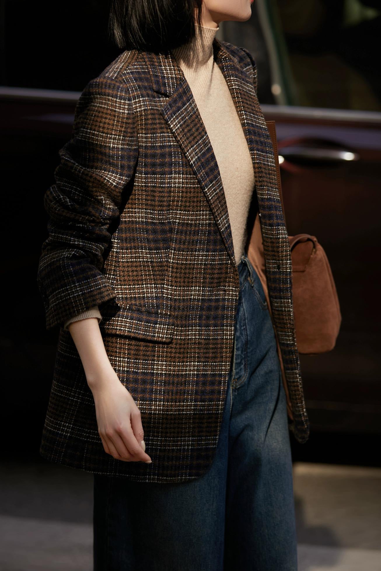 Vintage British Style Checked Wool Blazer - liwisi