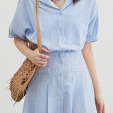 Striped shirt with pleated dress - liwisi