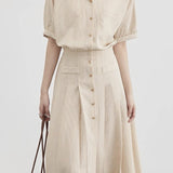 Striped shirt with pleated dress - liwisi