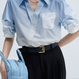 Blue and white gradient V-neck short sleeve shirt - liwisi