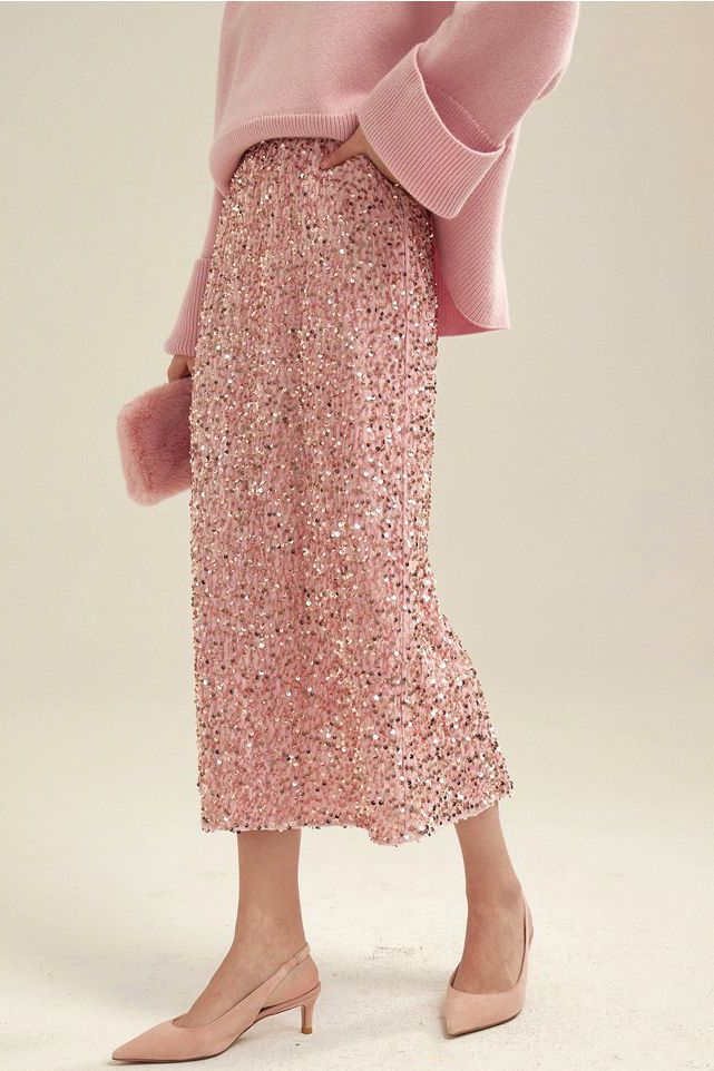 Light Luxury Heavy-duty Sequined Straight Tube Skirt - liwisi