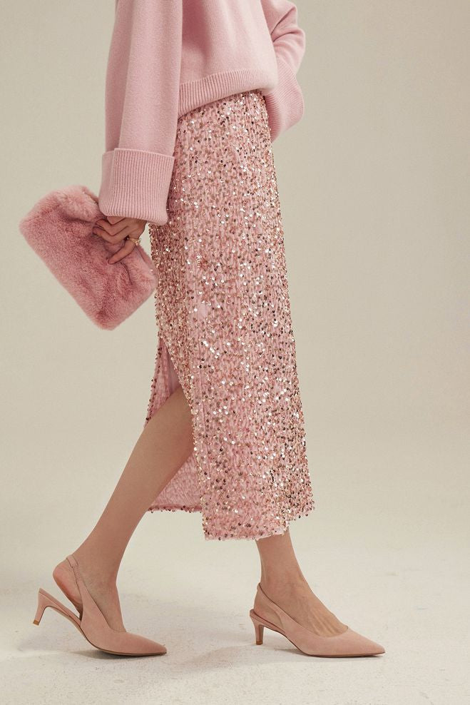 Light Luxury Heavy-duty Sequined Straight Tube Skirt - liwisi