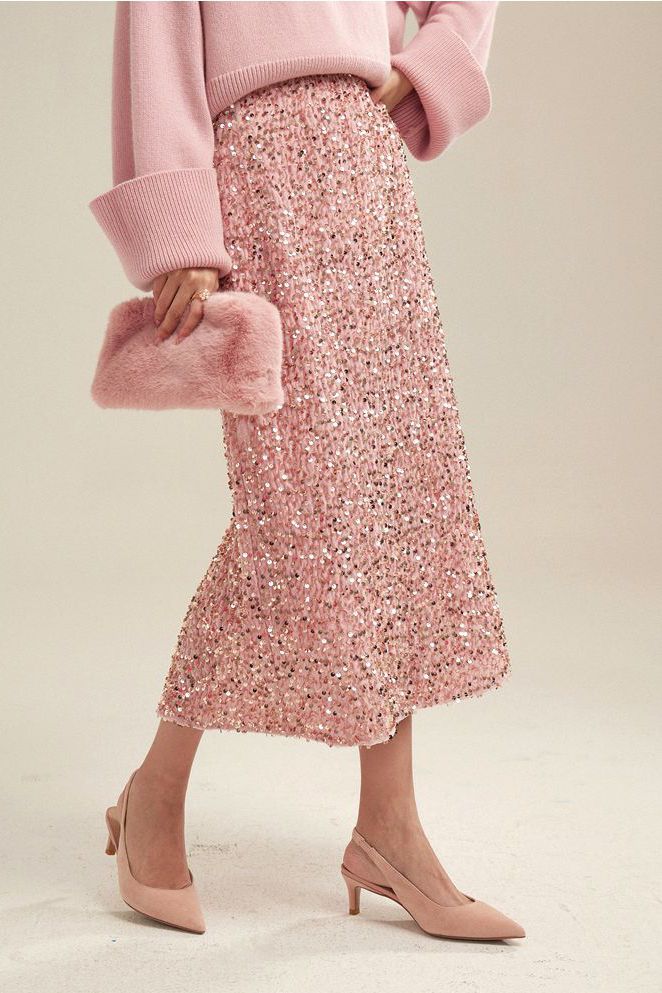 Light Luxury Heavy-duty Sequined Straight Tube Skirt - liwisi