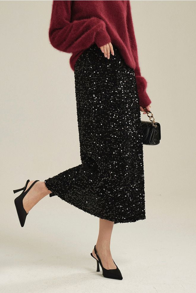 Light Luxury Heavy-duty Sequined Straight Tube Skirt - liwisi
