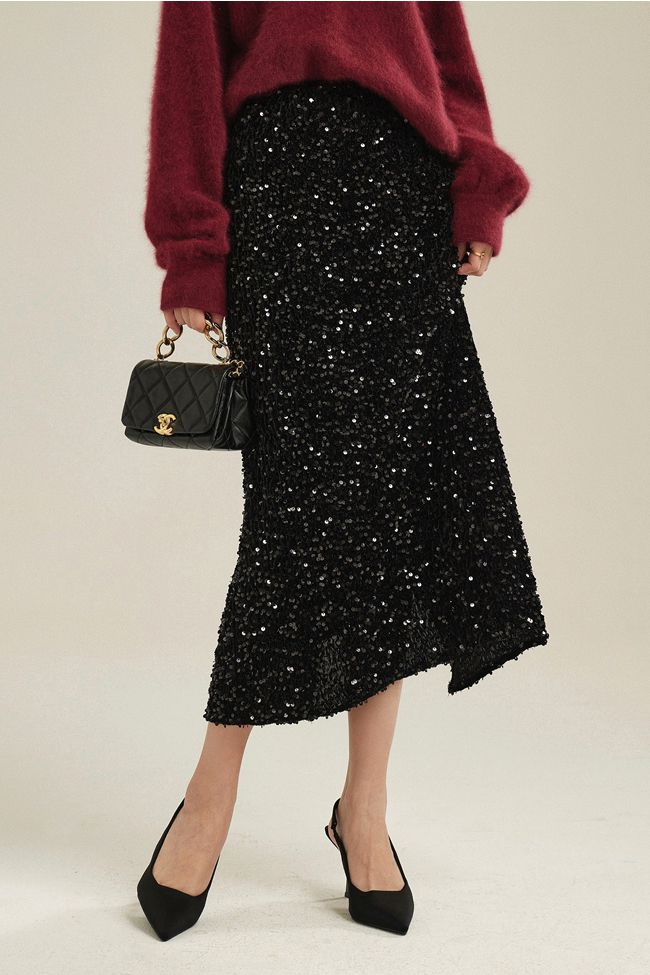 Light Luxury Heavy-duty Sequined Straight Tube Skirt - liwisi