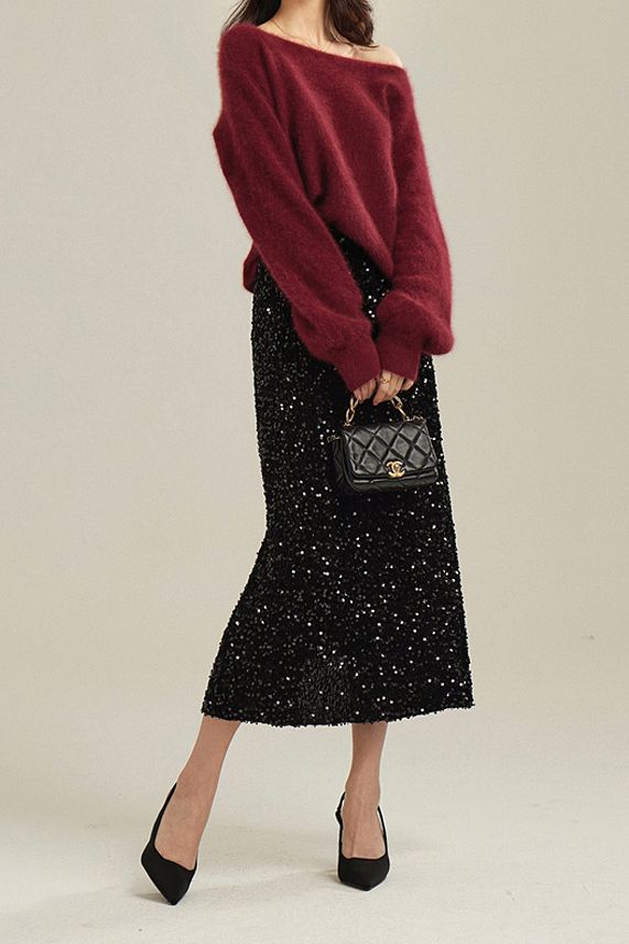 Light Luxury Heavy-duty Sequined Straight Tube Skirt - liwisi