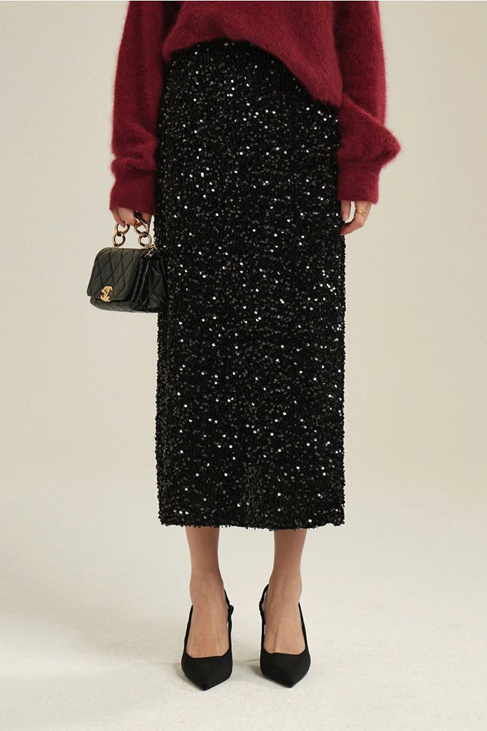 Light Luxury Heavy-duty Sequined Straight Tube Skirt - liwisi
