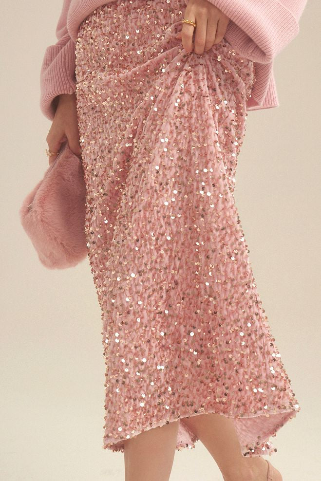Light Luxury Heavy-duty Sequined Straight Tube Skirt - liwisi